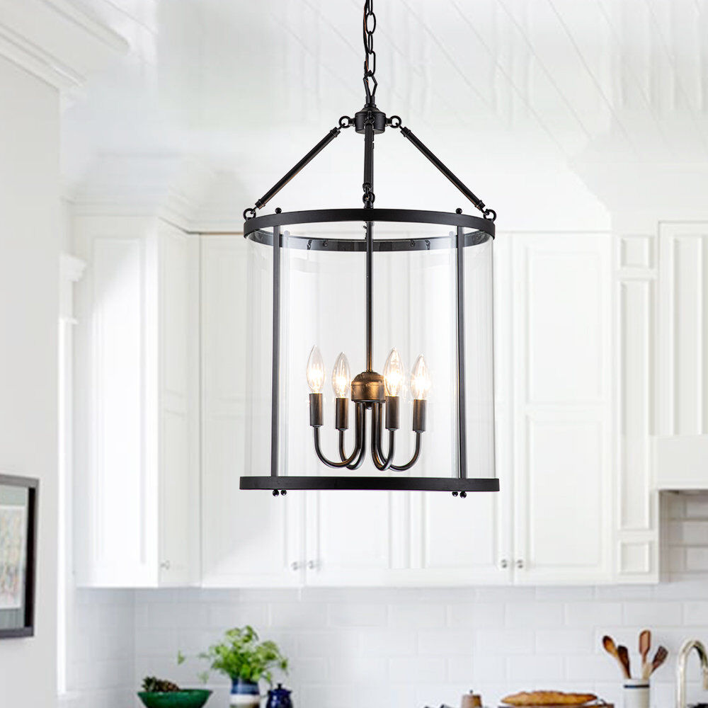 Borough Wharf 4 - Light Lantern Glass Cylinder Chandelier Matte Black 68.5cm H X 45cm W X 45cm D
