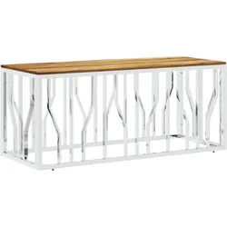 vidaXL Couchtisch Silbern Edelstahl und Massivholz Akazie