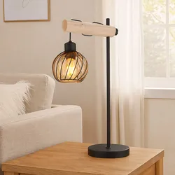 LED Tischleuchte Glas amber Tischlampe Retro Nachttischleuchte Holz, Metall schwarz, 1x 7W 806Lm warmweiß, LxBxH 33x18x55 cm