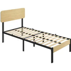 BETTGESTELL Metall Spanplatte Naturholz Schwarz Naturholz