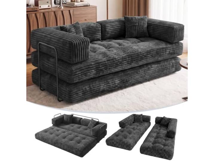 NOVOYO Schlafsofa ohne Knochen, 5-in-1 Schlafcouch mit hochdichtem Schaumstoff, Keine Montage Cord-Schlafsofa, klappbares Ausziehbett für Wohnzimmer, Schlafzimmer & Wohnung