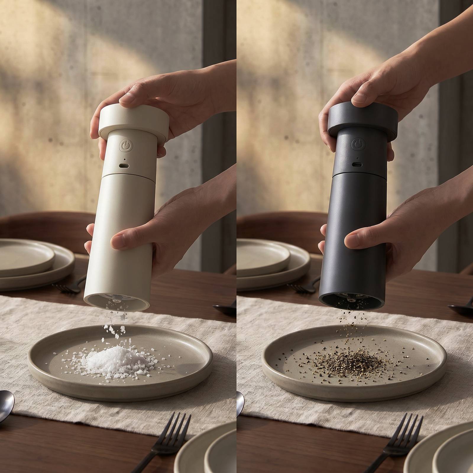 LED Tischlampe Salt & Pepper Lucande, alu / grau / zink, für Wohn- / Esszimmer, Kunststoff, Modern, LED Tischlampe