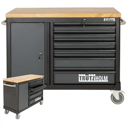 Baumarktplus Werkstattwagen DELUXE 6 Schubladen + Tür unbestückt mit massiver Arbeitsplatte Anthrazit/grau
