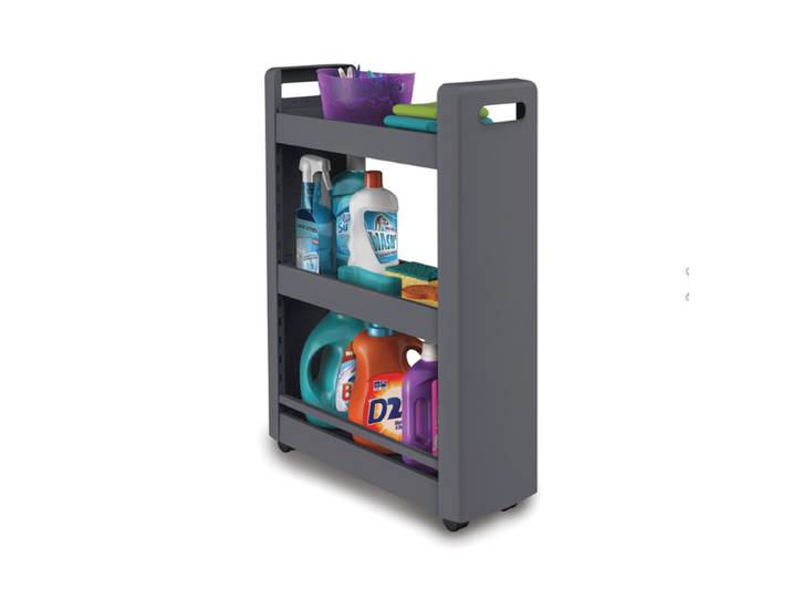 EDA RESSERRE MOBILO Gris Galet 3 étagères dont 1 modulable - 11L par niveau - Adaptée pour tenir sous un plan de travail - 4 roulettes 360 ° - Dim. : 45 x 29 x 79 cm