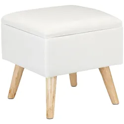 Relaxdays Hocker mit Stauraum, Kunstleinen-Bezug, gepolstert, Holzbeine, Fußhocker mit Deckel, HBT: 40x40x40 cm, weiß