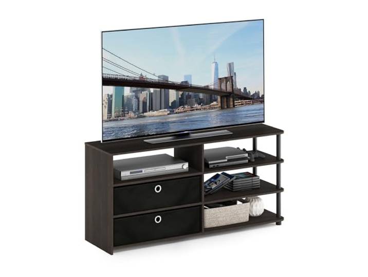 Furinno Jaya TV-Ständer für TVs bis 55 Zoll mit Ablagefächern, Walnuss Schlichtes Entertainment-Center, TV-Konsole für Wohn- und Schlafzimmer