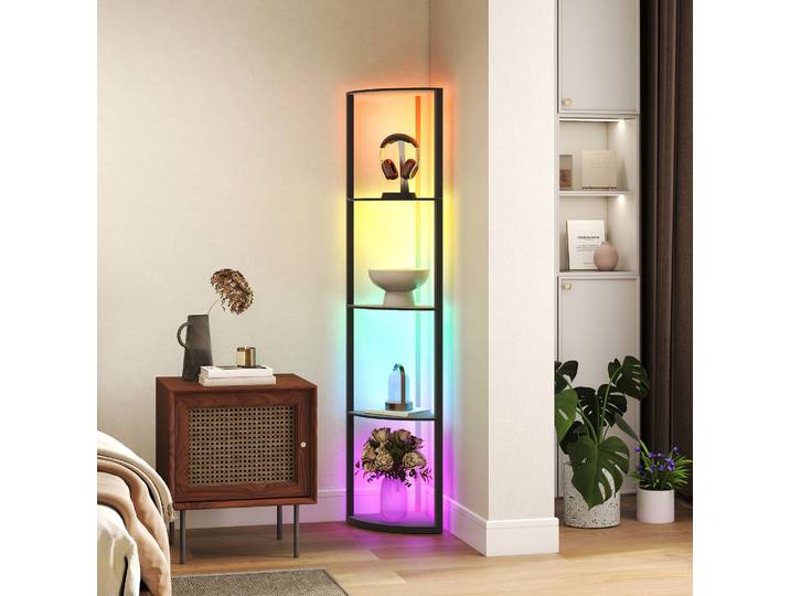 HOMCOM Lampe LED sur Pied avec Étagère et RGB Télécommande