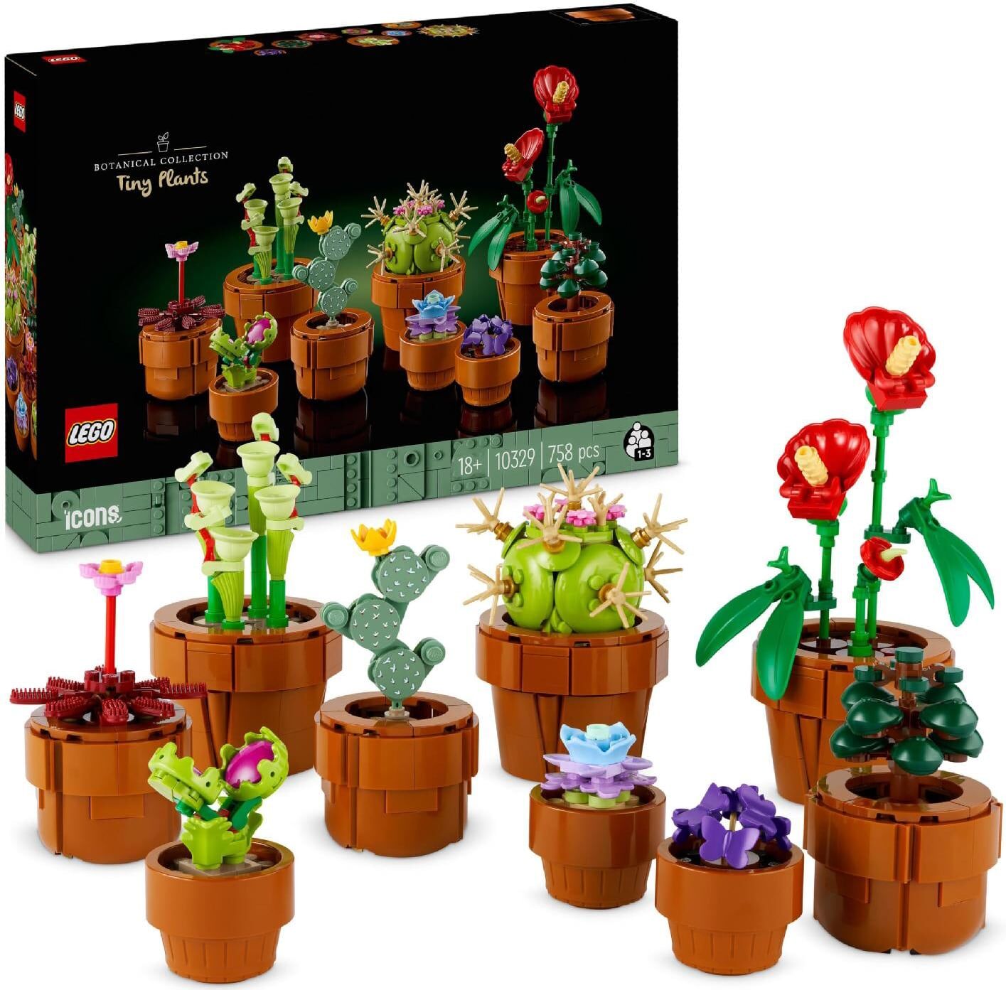 Lego 10329 Icons - Piantine Decorazione Floreale Per Casa Dalla Collezione Botanica Con Fiori Artificiali In Vaso Color Terracotta Per Adulti 18+ Anni - 10329