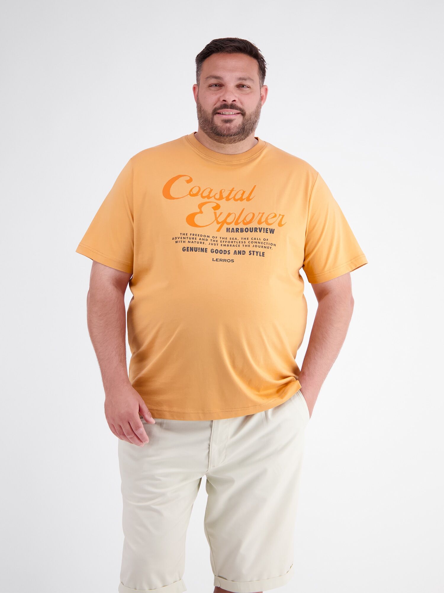 T-Shirt LERROS "T-Shirt aus 100 % Baumwolle, grosse Grössen", Herren, Gr. 3XL, dull peach, 100% Baumwolle, Rundhals, Shirts T-Shirt dull peach 3XL