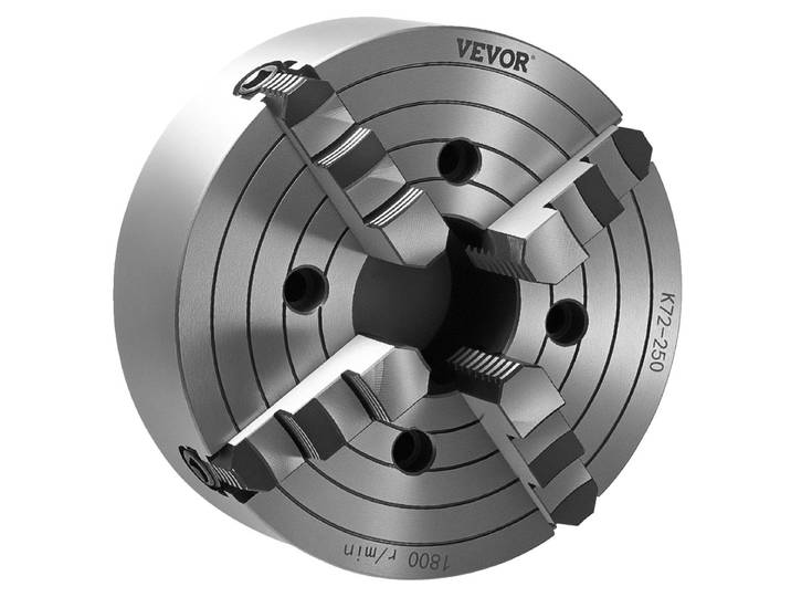 VEVOR Mandrin à 4 mors 250 mm\, mandrin à centrage automatique\, plage de serrage 15-250 mm\, mors réversibles\, matériau HT300\, pour tours à bois et à métaux