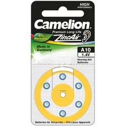 Hörgerät-Batterie Camelion 10, A10, Made in Germany, 6 Stück