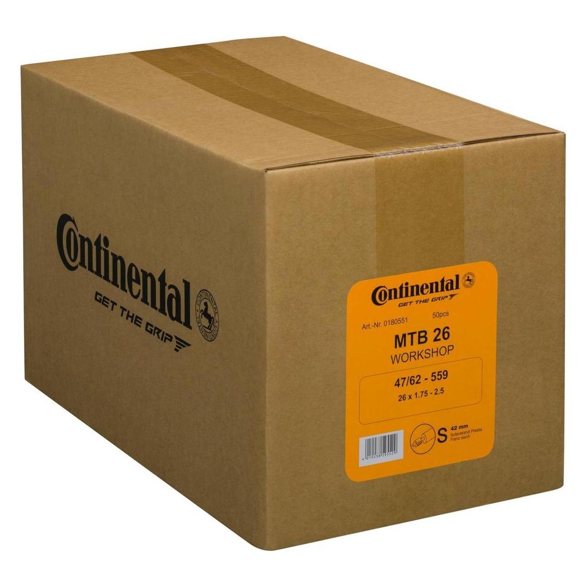 Continental Schlauch MTB 26 Werkstattverpackung - 50 Stück (Presta (SV), 26", 42 mm) (706299)