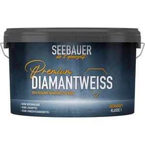 Seebauer-DIY Wandfarbe Premium-Diamantweiß, weiß, Dispersionsfarbe, matt, 5 Liter