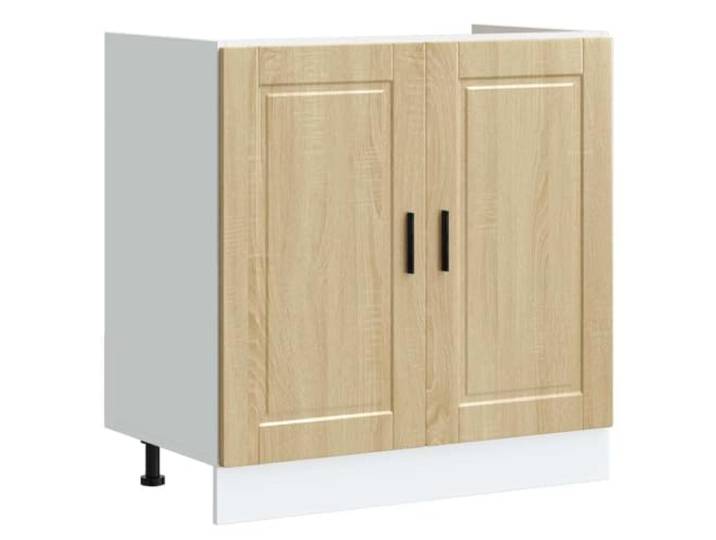 fsahslih Spülenunterschrank Porto Sonoma-Eiche 80x46x81,5 cm Stabiler Küchenunterschrank mit höhenverstellbaren Füßen, viel Stauraum hinter Türen für Vorräte in der Küche.