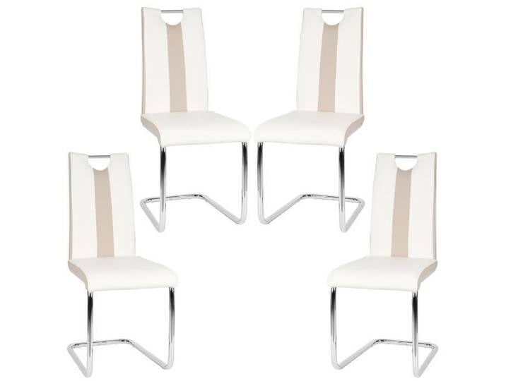Chaise de salle à manger style scandinave - VIYI - Blanc et beige - Lot de 4