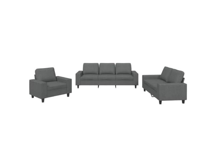 KUTYWEXFM 3-tlg. Sofagarnitur Dunkelgrau Stoff Couch Set mit Kissen Bequeme Sitzgruppe aus atmungsaktivem Stoff und robustem Metallgestell fuer das Wohnzimmer mit 6 Kissen.