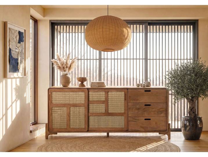 Sideboard Mango/Seegras 200x40x80 hellbraun lackiert MIZUMI #101