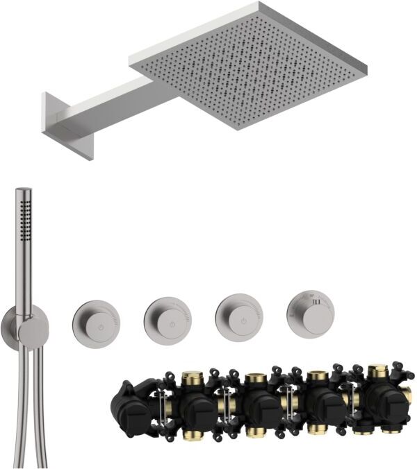 Herzbach MODUL7 PUSH-Thermostat-Set P-TF2 70.703723.1.09 TWIN FLOW Edelstahl