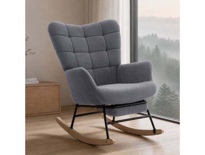 ROVRYN Fauteuil à bascule 68x88x91 cm fauteuil relax rocking chair avec dossier haut bois métal gris