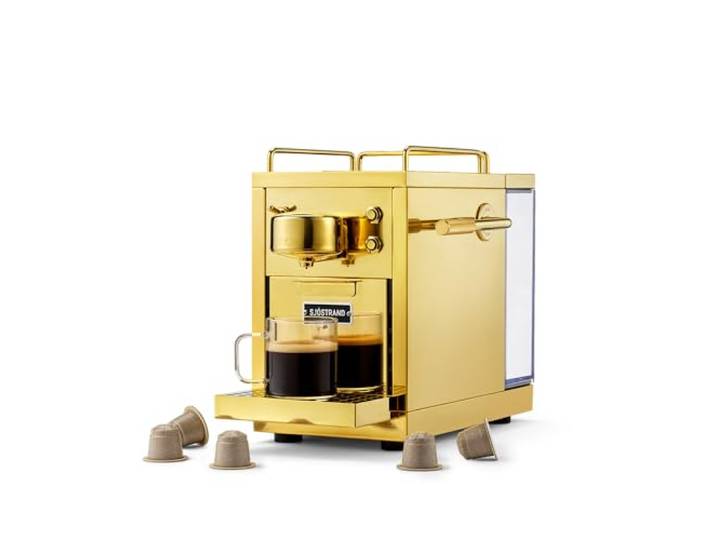 Die Original 2 Kaffeemaschine, Nespresso® kompatible Kapselmaschine, Espressozubereiter aus Edelstahl mit Messing-Finish, skandinavisches Design, langlebige, reparierbare Kaffeemaschine