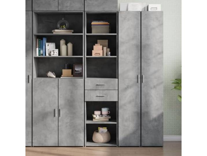 RJPLMFV Anrichte, hoch, betongrau, 45 x 42,5 x 185 cm, Holz, Technik Schrankaufbewahrung, modernes Design, leicht zu reinigen, Wandbefestigung inklusive