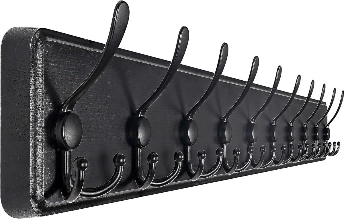 Houten Wandkapstok met 10 Haken voor Kleding en Accessoires