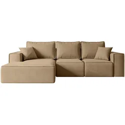 ECKSOFA mit Schlaffunktion und Bettkasten SERRA-L-S - 266x161x87 cm Beige Velours