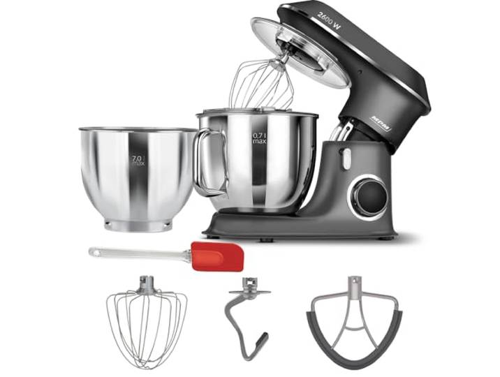 MPM Planetarische Küchenmaschine MRK-24 - Multifunktional Mixer Küche 4,5l - Küchengeräte Vielseitig Einsetzbar 1400W - Zwei Schüsseln - Inklusive Fleischwolf und Mixer