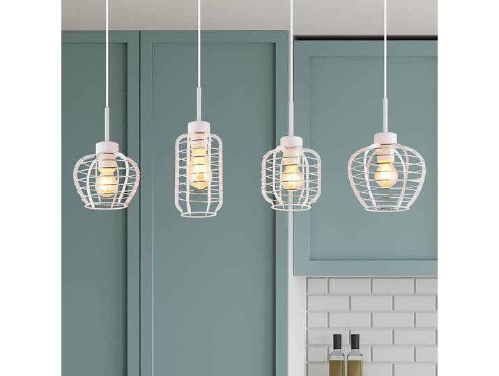 Suspension Type A 21 x 120 x 90cm Blanc 4 Fer / Chrome / Aluminium, laqué PVC LED E27