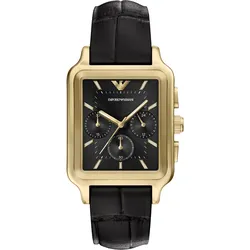 Chronograph EMPORIO ARMANI, gold (schwarz), Armbanduhren, Herren, Chronograph, Quarzuhr, Armbanduhr, Herrenuhr, Lederarmband, analog