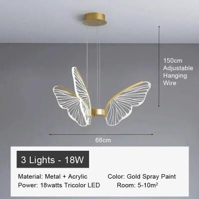 Uplift Picks Butterfly Acrylic Chandelier Modern Minimalist LED Hanging Light 3 Heads dimmable Rc 110 240 V