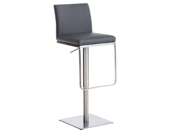 Tabouret de bar x1 avec repose pieds plaque de base carree en acier inoxydable assise en PVC gris 10_0005312