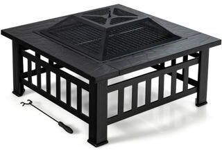 Costway 32 Inch 3 in 1 Outdoor Square Fire Pit Table with BBQ Grill and Rain Cover for Camping