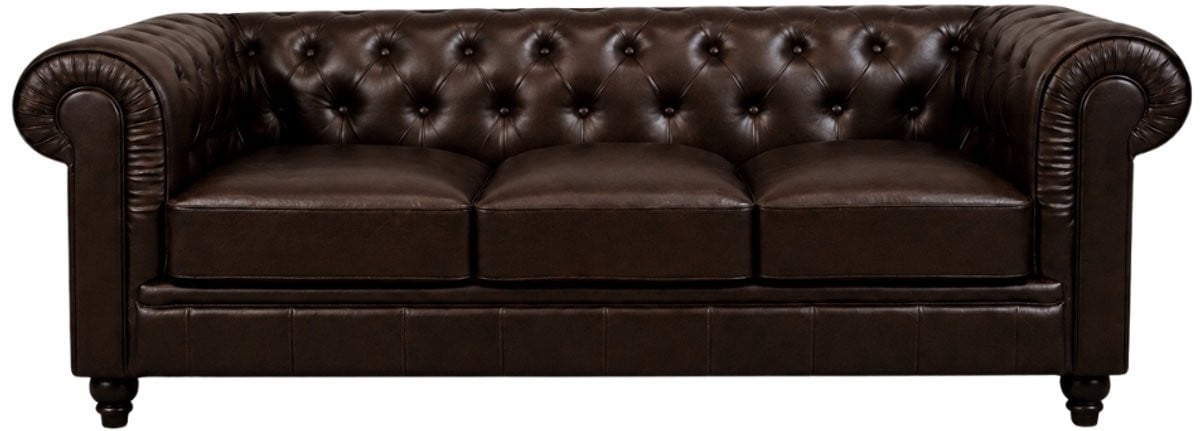 Chesterfield 3-zits bankstel in donkerbruin mokka leer