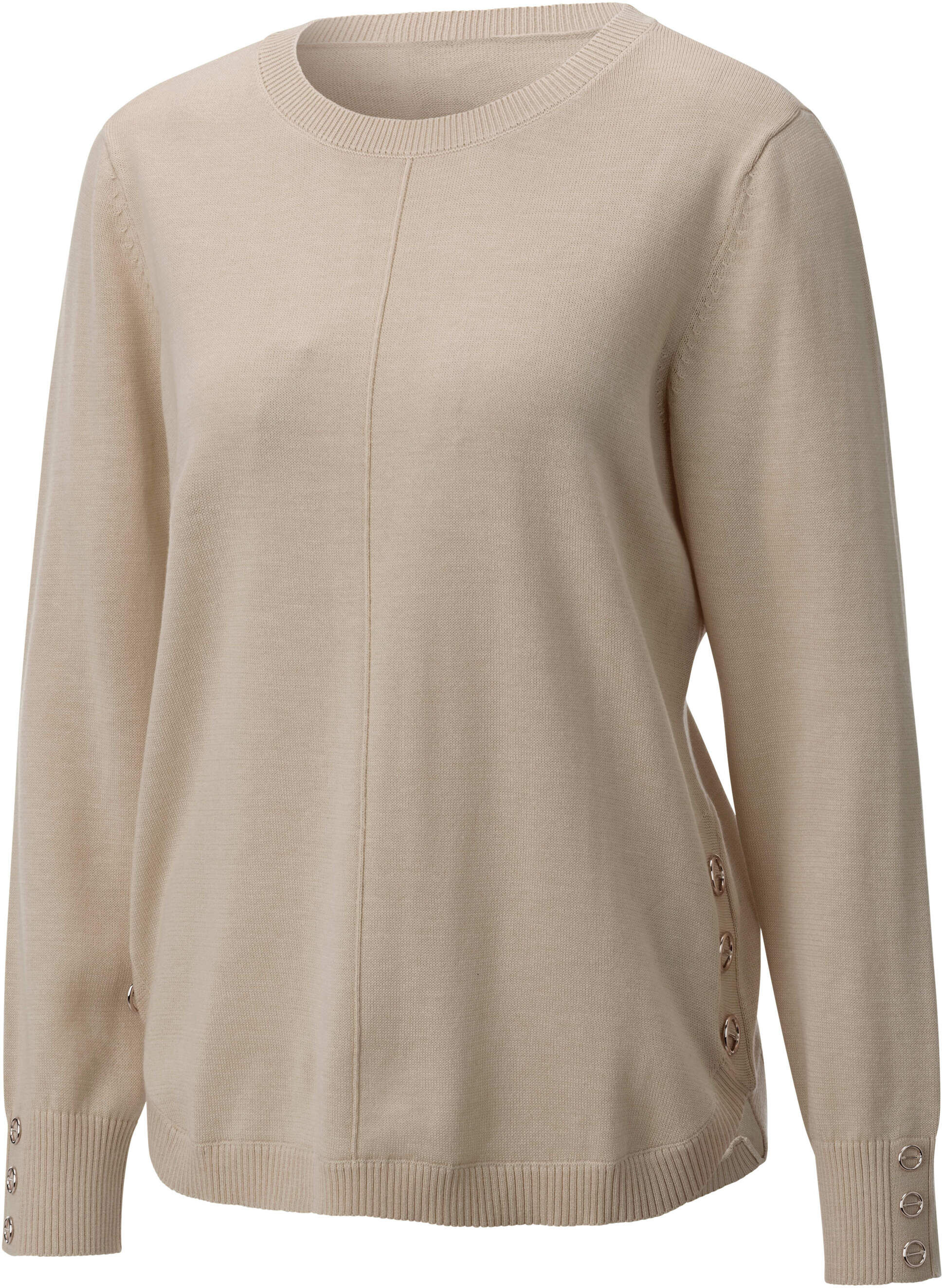 Longpullover WITT "Langarm-Pullover Langarm-Pullover", Damen, Gr. 44, beige (sesam), Jersey, , Sportlich, Rundhals, Pullover Longpullover