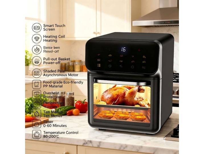 Friteuse à air multifonctionnelle pour la maison, four électrique de grande capacité, friteuse électrique à écran tactile et affichage visuel