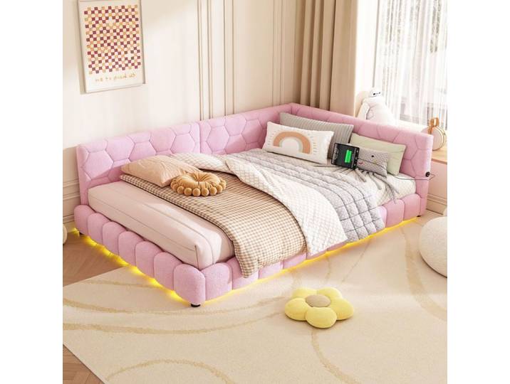 lit banquette - SOGEU - 140x200 - lit gigogne - LED 16 couleurs - USB Type‑C