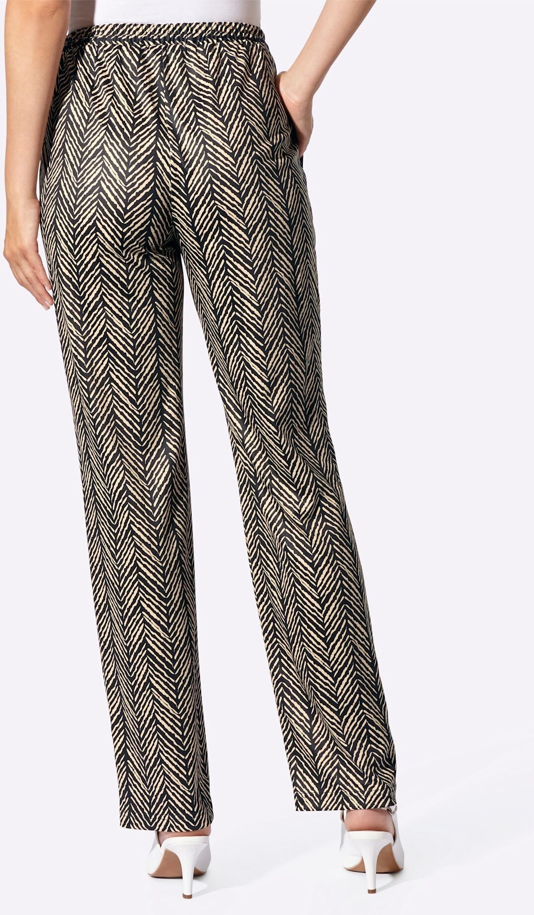 Jerseyhose CLASSIC BASICS, Damen, Gr. 48, Normalgrössen, schwarz-weiss (schwarz, gezackt), 100% Polyester, gemustert, mehrfarbig, Hosen Jerseyhose schwarz, gezackt 48, Normalgrössen