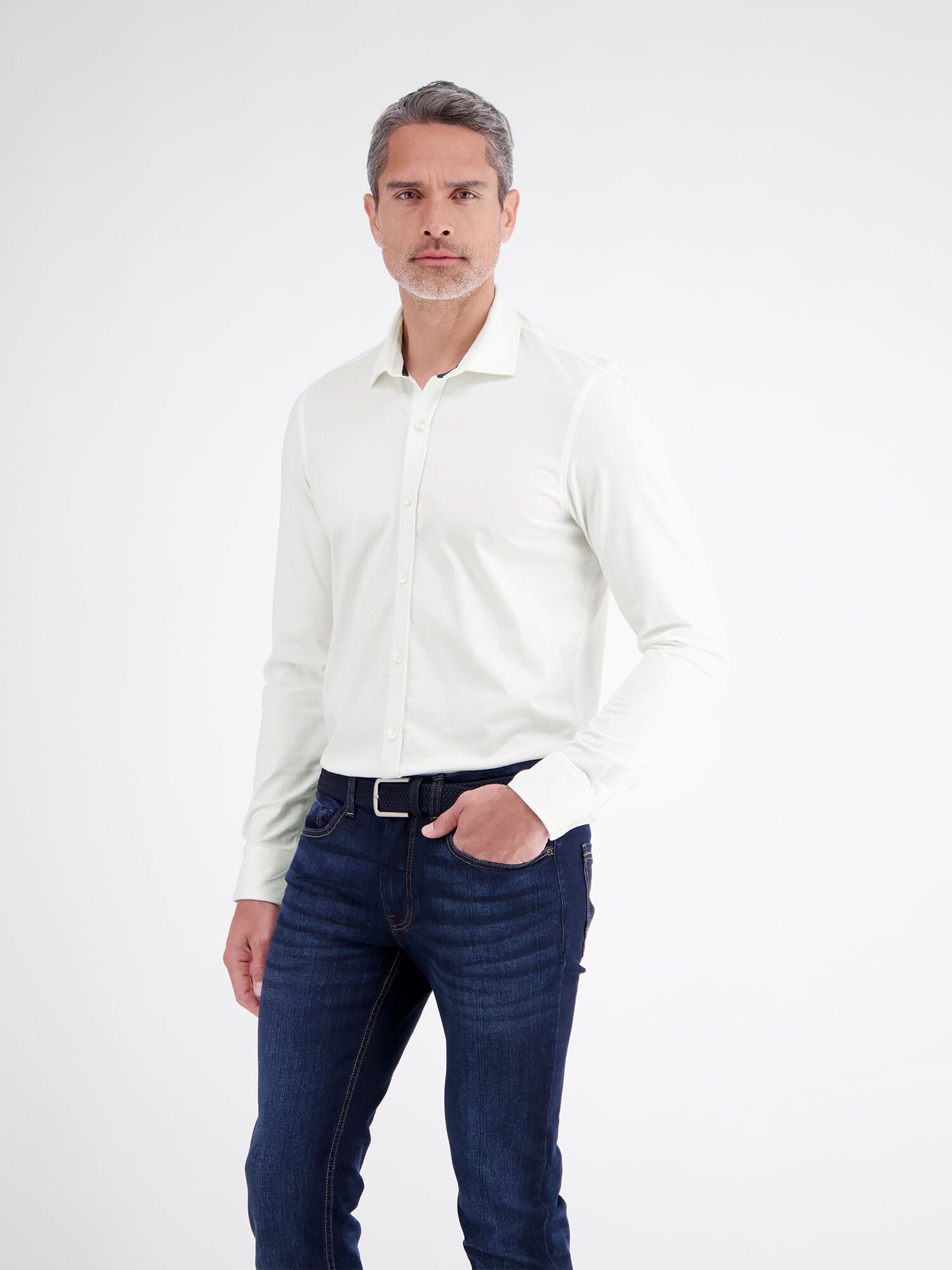 Langarmhemd LERROS "Dynamisches Herrenhemd aus luftigem Cool & Dry Mischgewebe", Herren, Gr. S, Normalgrößen, weiß (broken weiß), 75% Baumwolle, 25% Polyester, Hemden Langarmhemd