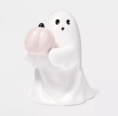 Inspire Curations Cute Ghost Holding Pink Pumpkin Halloween Figurine Ceramic Style Decorative Statue pumpkin