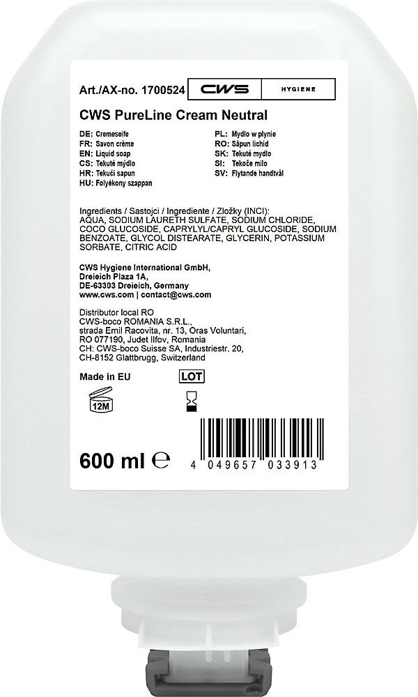 PureLine Cream Seifencreme, VE 8 Stk à 600 ml, transparent CWS