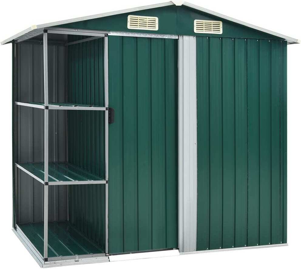 Gartenhaus mit Regal Grün 205x130x183 cm Eisen