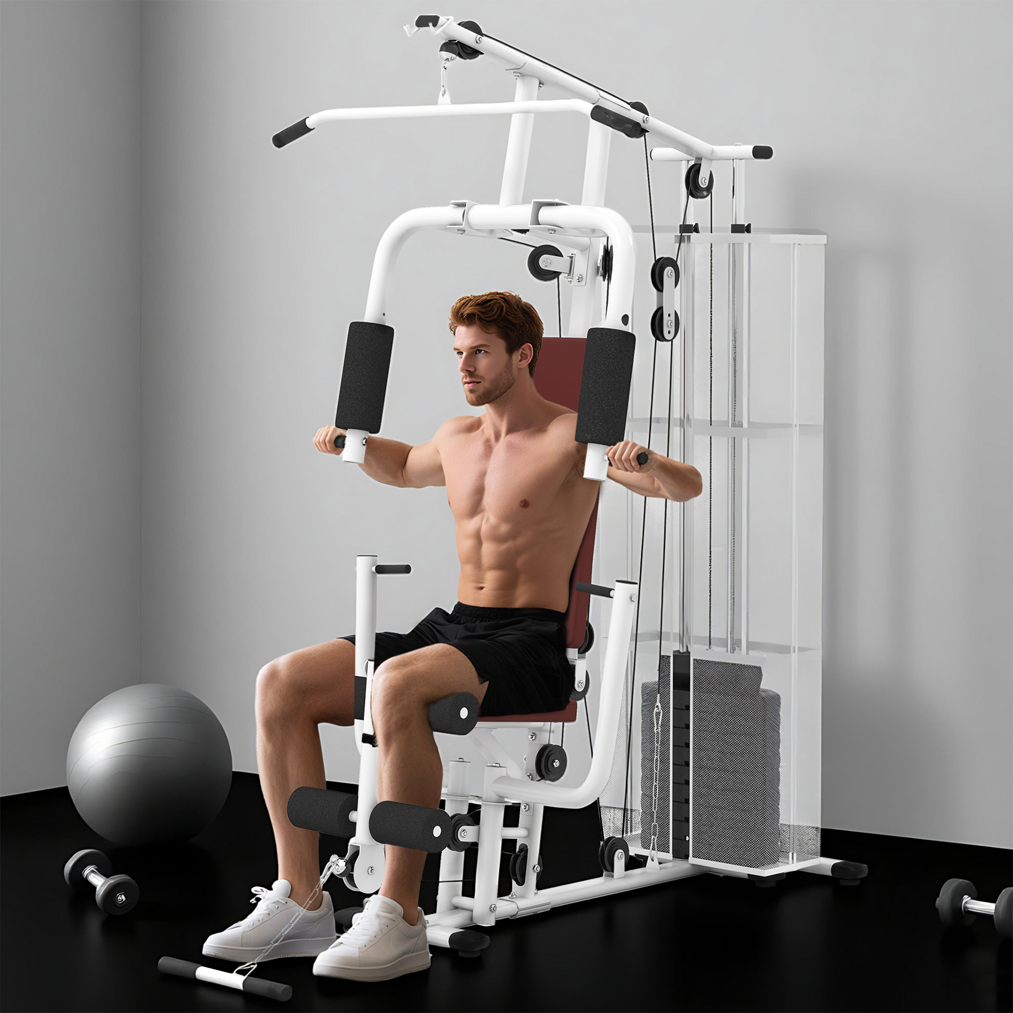 Homcom Stazione Fitness Multifunzione per Casa e Palestra con 4 Imbottiture, in Acciaio e PU, 150x110x210 cm, Bianco   Aosom Italy