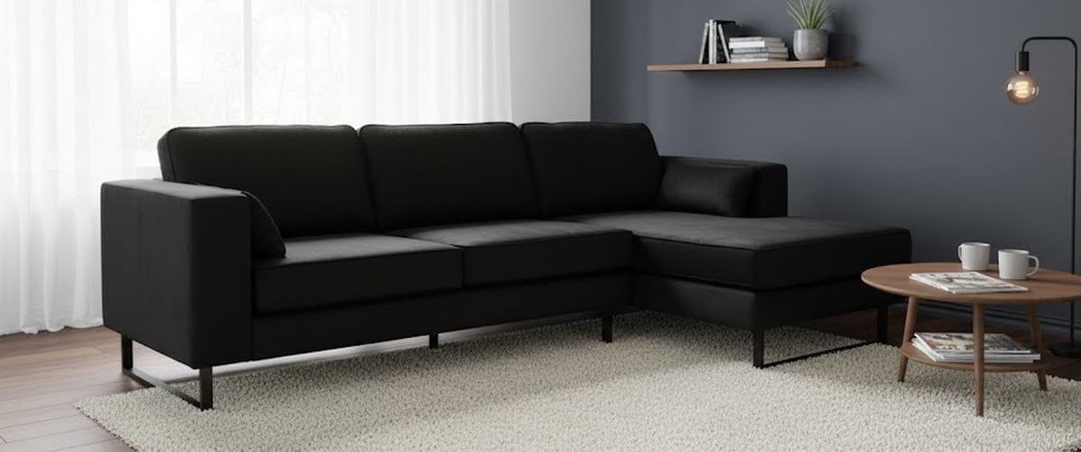 Luxe Zwarte Hoekbank Tavero 280cm met Velvet Bekleding – Comfortabele Rechts Loungebank | House&Garden