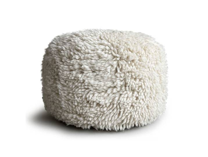 Pouf rond en laine écru 50x38