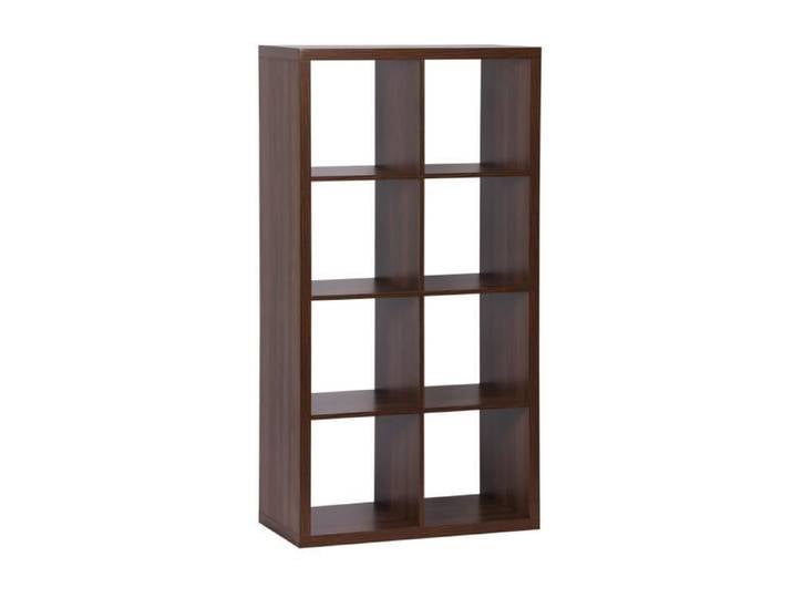 Etagère bibliothèque 4 niveaux 8 compartiments. casiers. effet bois de noyer. L 76 x P 39 x H 146cm