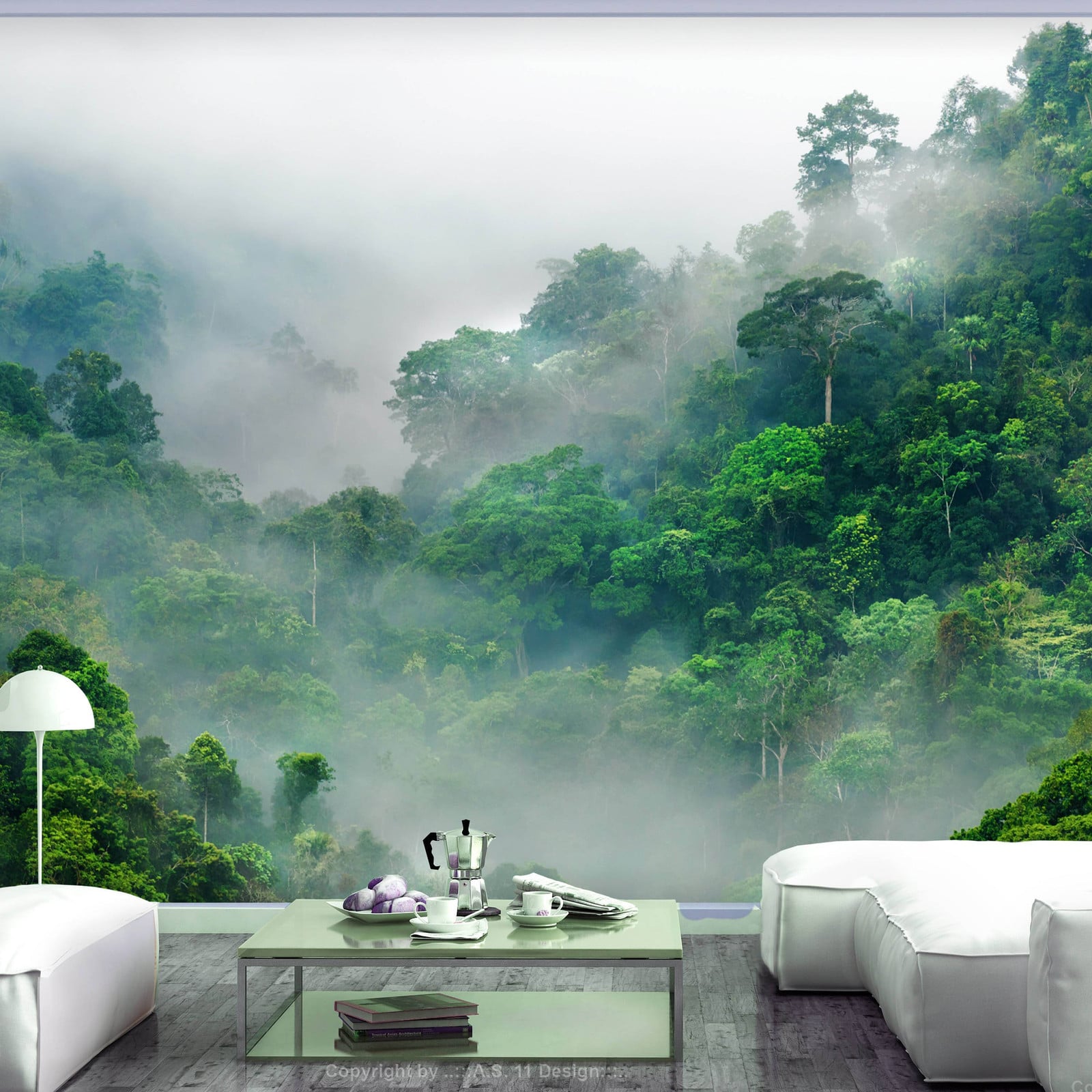 home24 Fotobehang Morning Fog Abstract Modern Wit Groen B: 250 cm, H: 175 cm