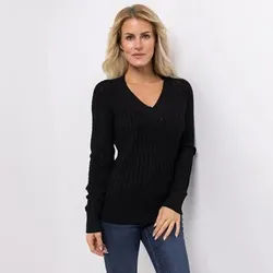 EVA LUTZ Pullover V-Ausschnitt Zopfstrickmuster figurbetont