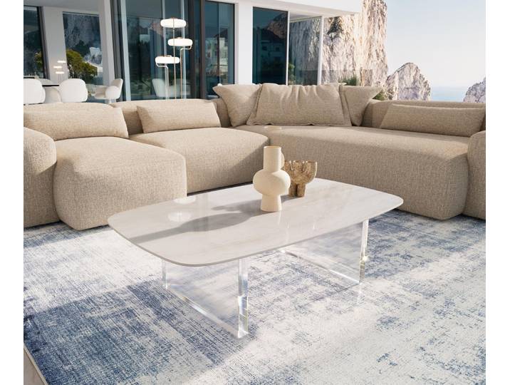 DELIFE Couchtisch Edge Boot 120x70 cm Keramik Onyx Champagne Lumia Acryl