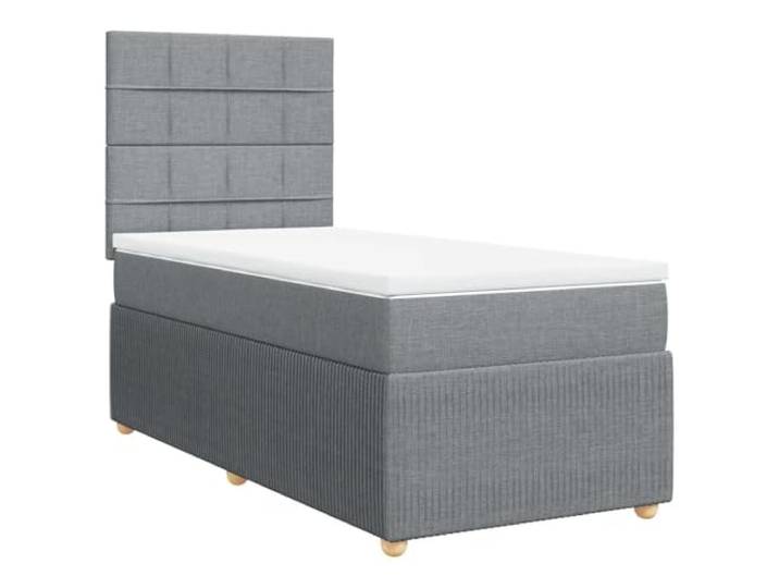 PUGYNBK Boxspringbett, 90 x 200 cm, Hellgrau Lattenrost mit Taschenfederkernmatratze, verstellbares Kopfteil, abnehmbarer Matratzenschoner, Lattenrost